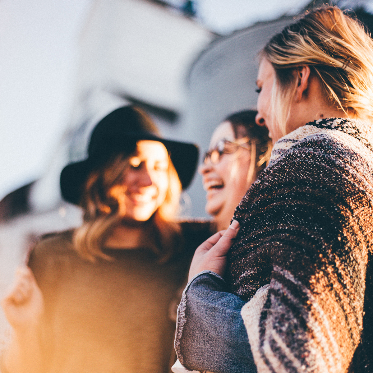 Friends connecting in warm afternoon light